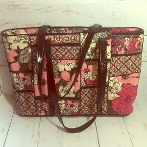 Vera Bradley Zippidy Tote in Mocha Rouge Retired Black Handles